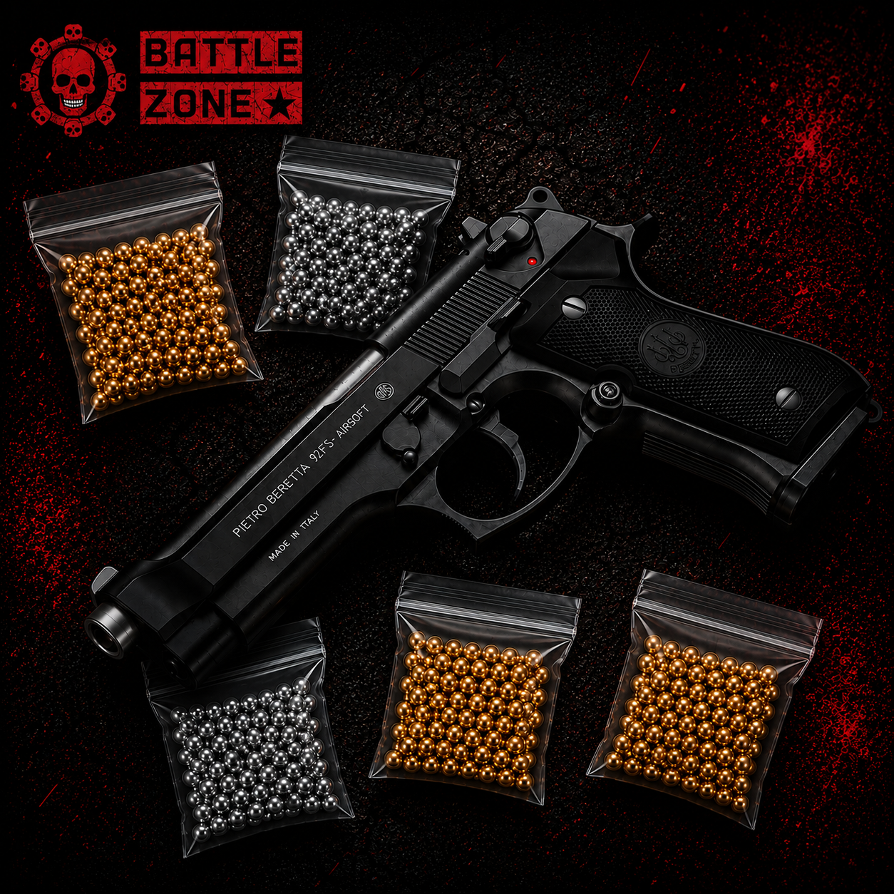 Pietro Beretta M92 Airsoft Starter Pack + 5 Pack Pelletes + BLACK FINISH Gun