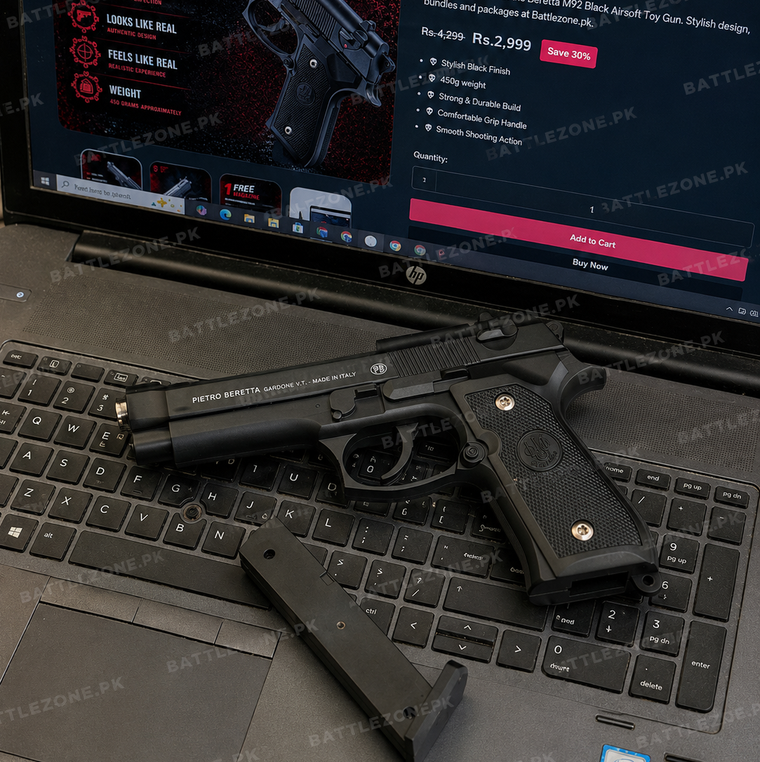 Pietro Beretta M92 9mm Airsoft Toy Gun - BLACK FINISH