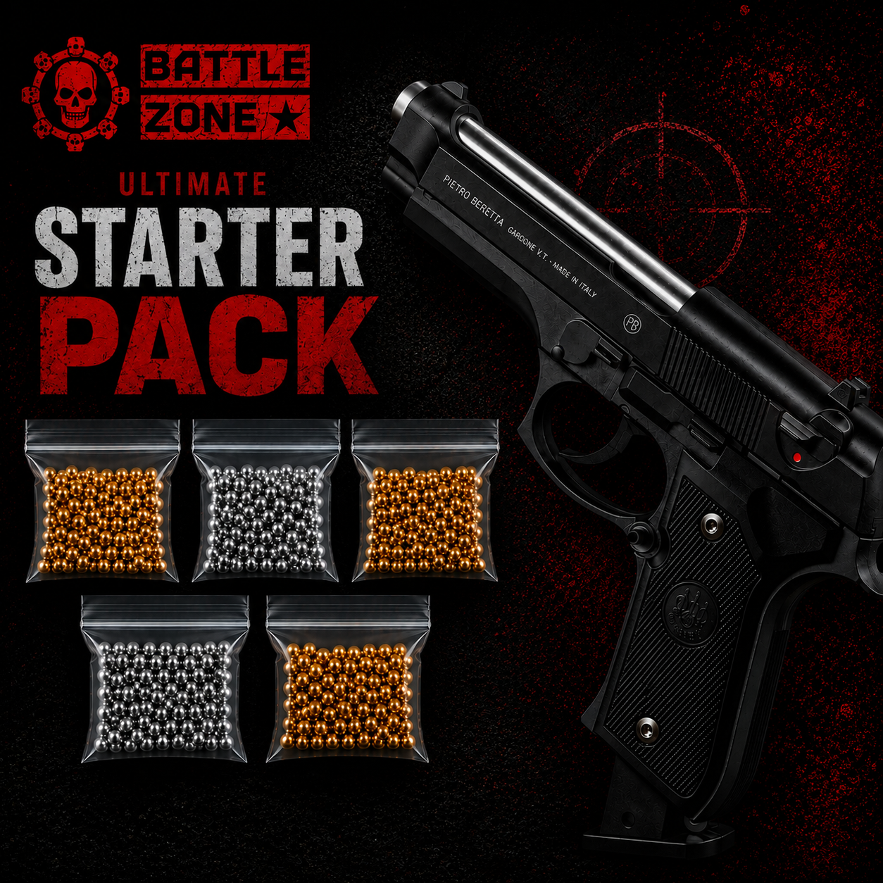 Pietro Beretta M92 Airsoft Starter Pack + 5 Pack Pelletes + BLACK FINISH Gun