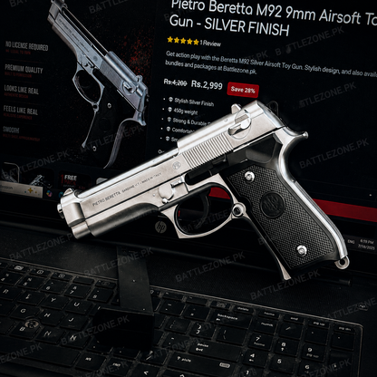 Pietro Beretta M92 9mm Airsoft Toy Gun - SILVER FINISH